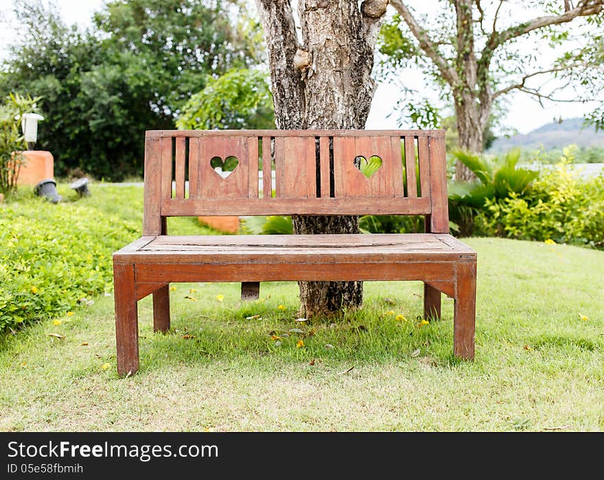 Wood chair in the garden