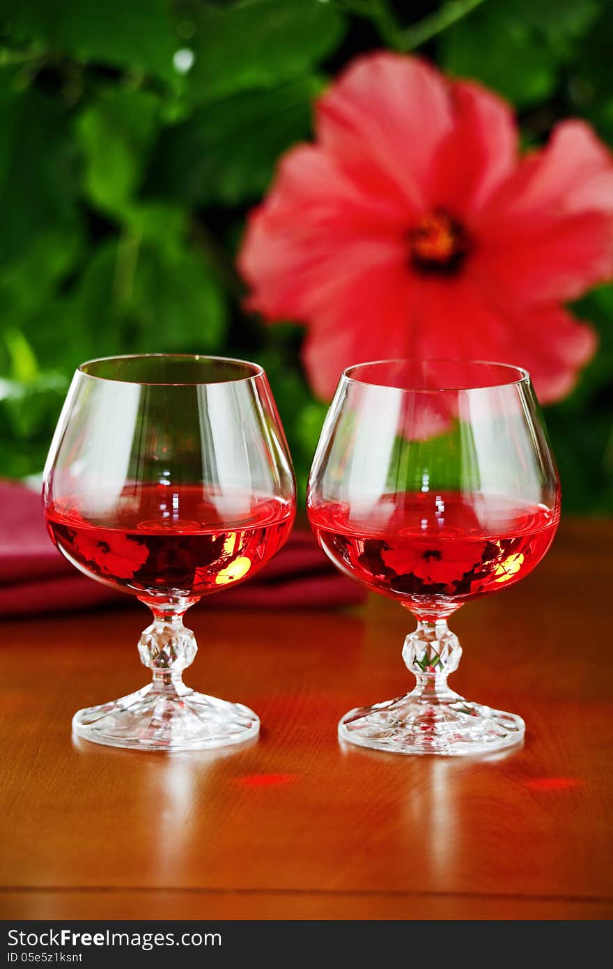 Wine glasses with red wine