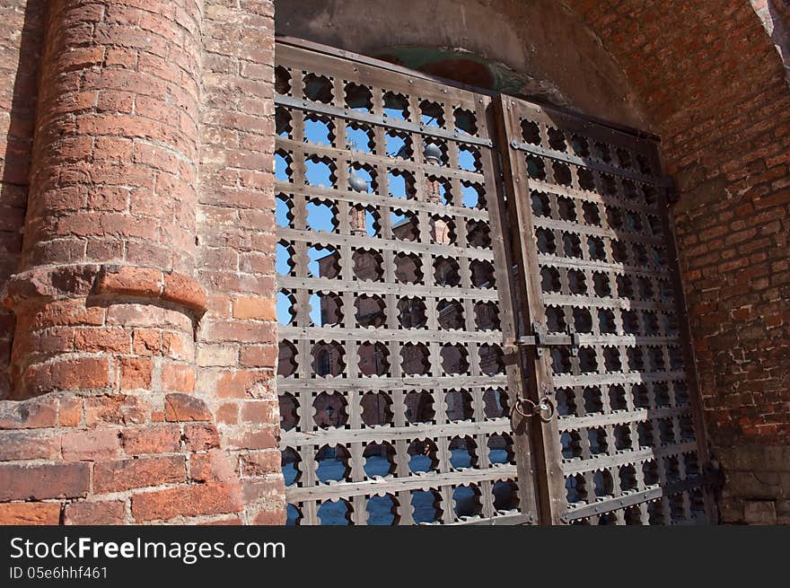 Kruticky Patriarchal farmstead. Wooden grid of the Holy gate.