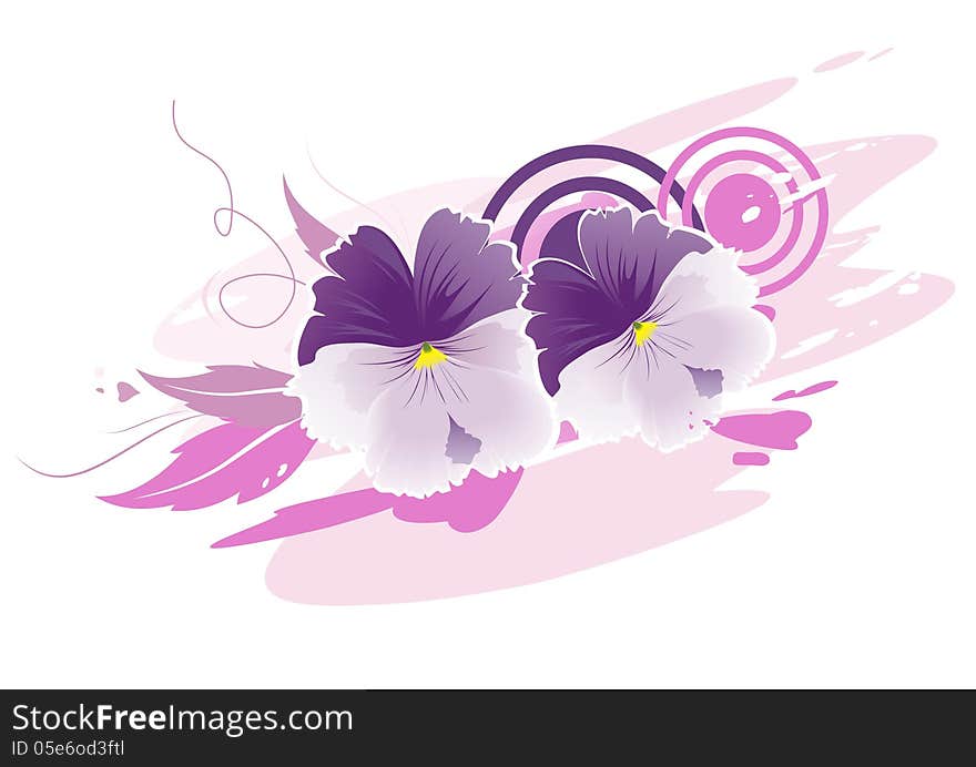 Decorative image with two violets, composition with flowers