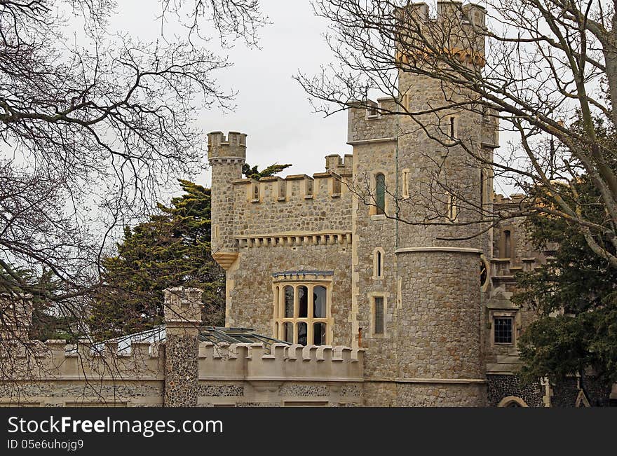 Photo of historic whitstable castle towers through the trees located in kent. Photo of historic whitstable castle towers through the trees located in kent.