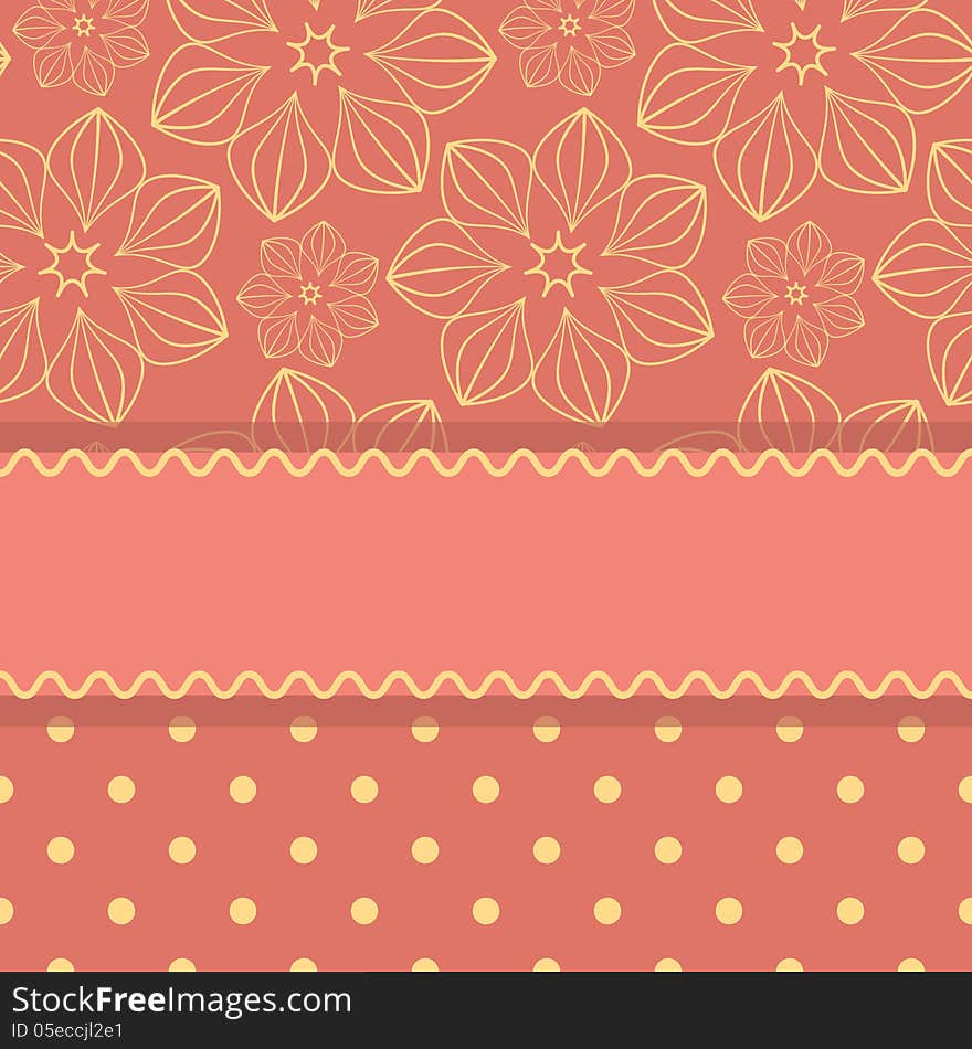 Pink card template with stripe and pattern