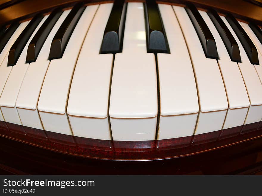 Fish eye effect on the piano keys. Fish eye effect on the piano keys