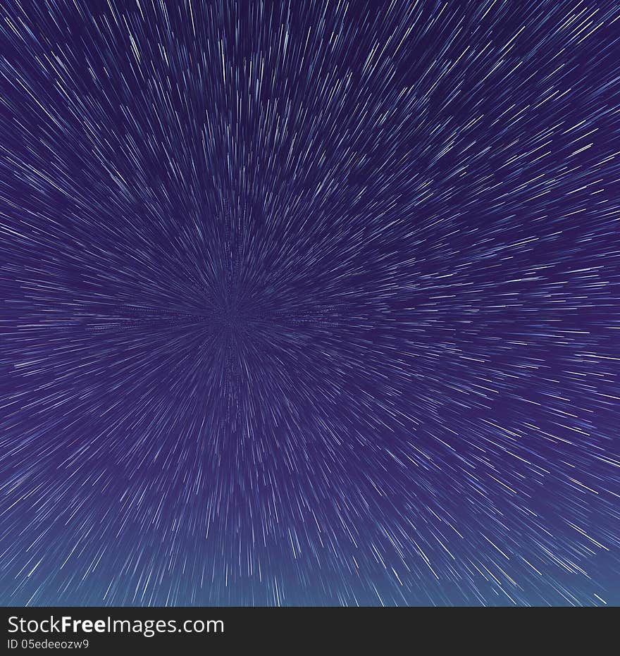 Abstract background with exploding star trails in the night sky.