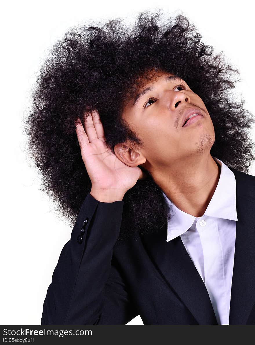 Young Man With Long Hair Listening