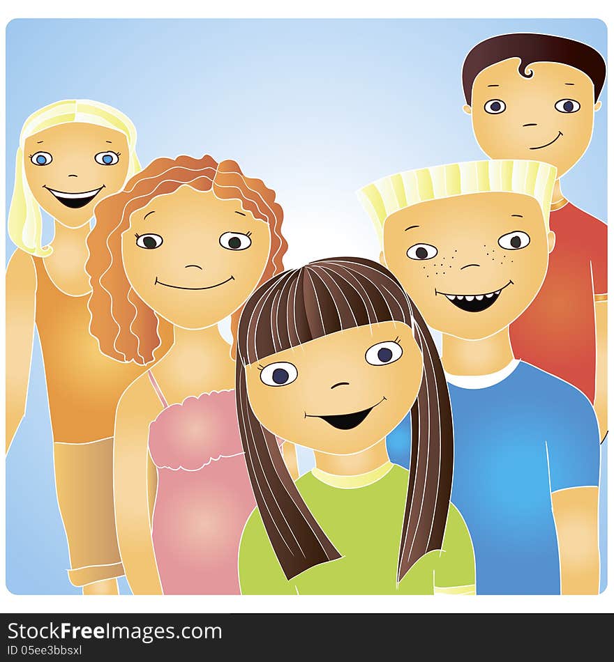 Vector bright illustration group of children. Vector bright illustration group of children