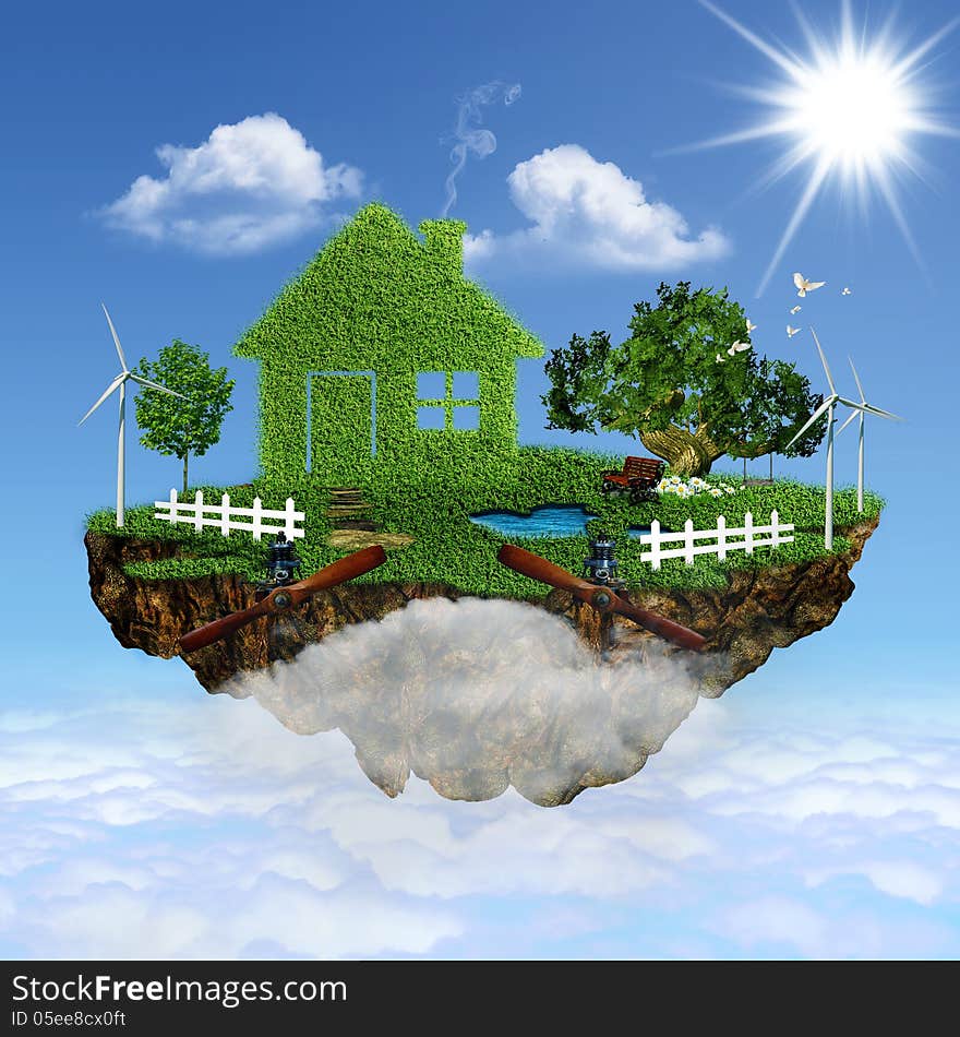 Flying House. Abstract eco backgrounds for your design