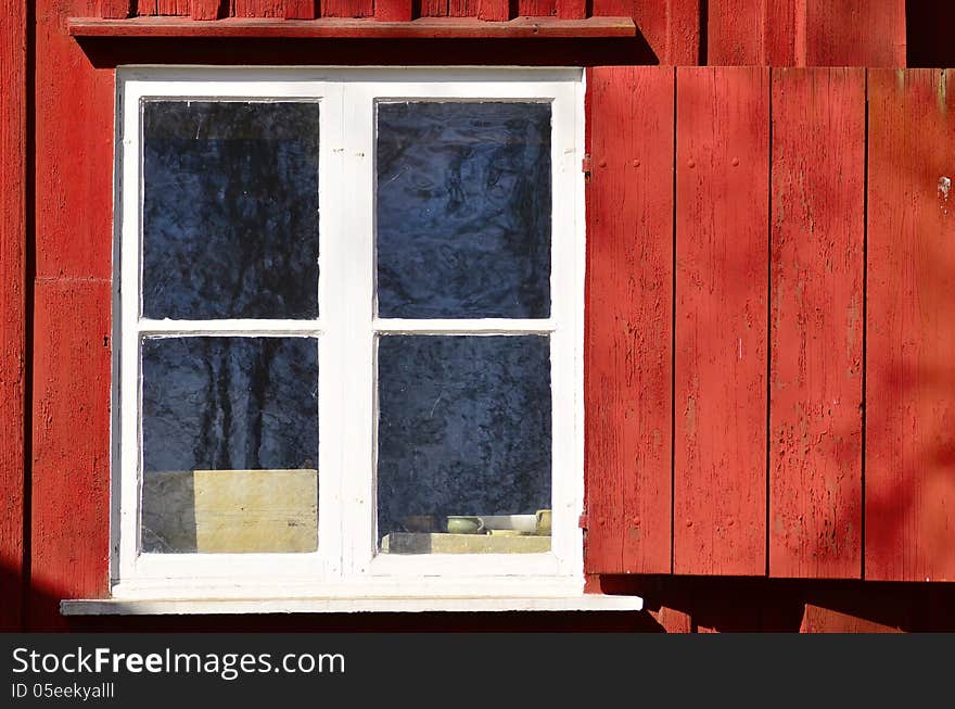 Background old house with windows and details in red color