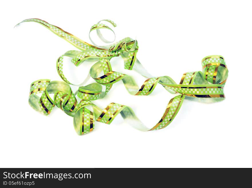 Green decorative paper tape isolated over white. Green decorative paper tape isolated over white