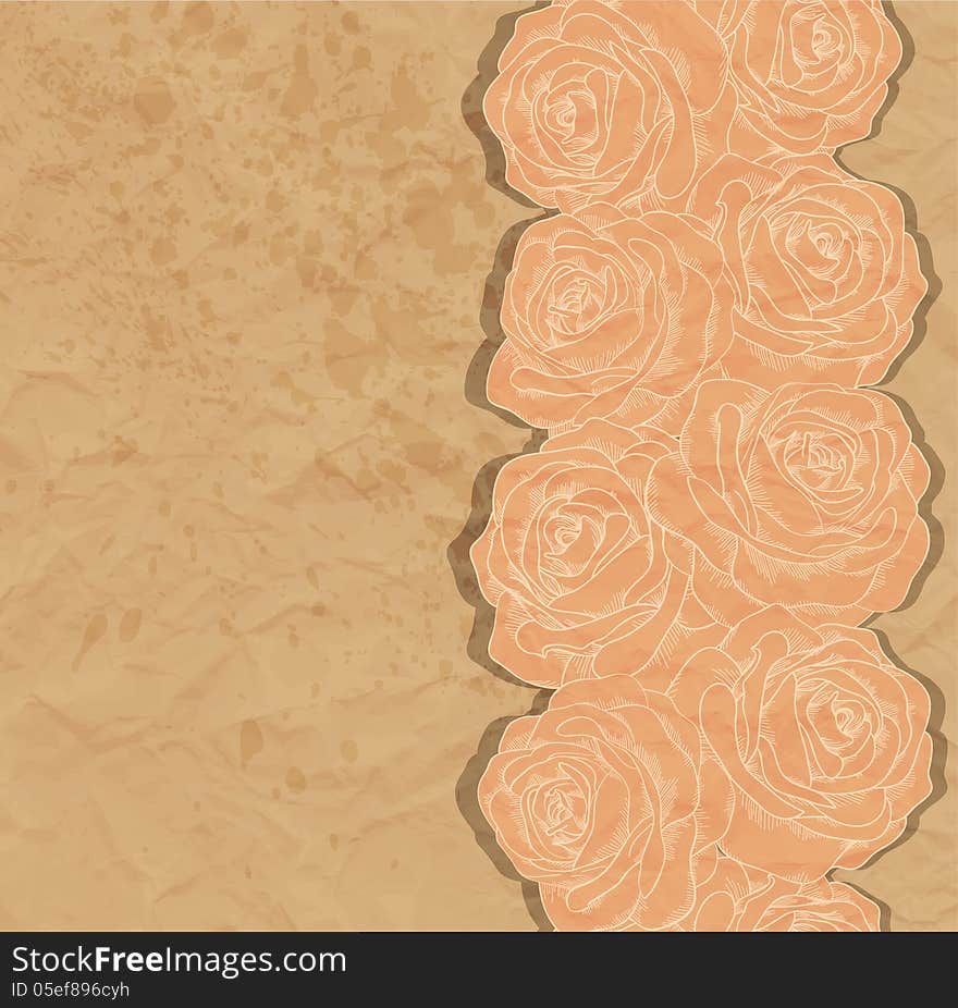 Vintage background. Beautiful rose in the corner o