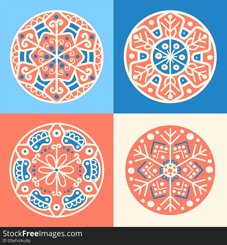 Set of four decorative round patterned elements for your design. Set of four decorative round patterned elements for your design