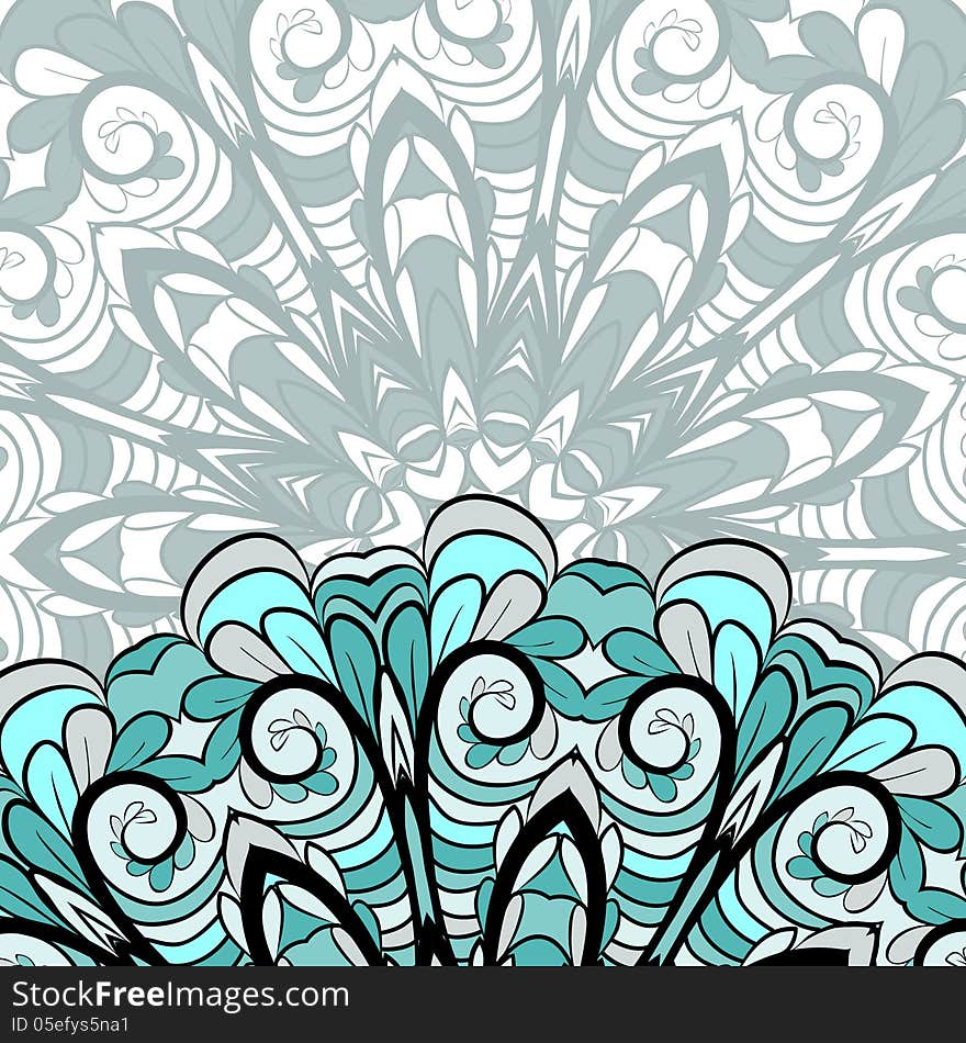 Abstract neutral pattern with floral cyan ornament in the bottom. Pattern can be used as wallpaper, web page background, invitation card design etc. Abstract neutral pattern with floral cyan ornament in the bottom. Pattern can be used as wallpaper, web page background, invitation card design etc