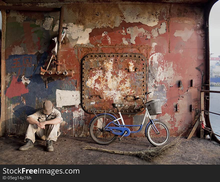 Worker in shipyard