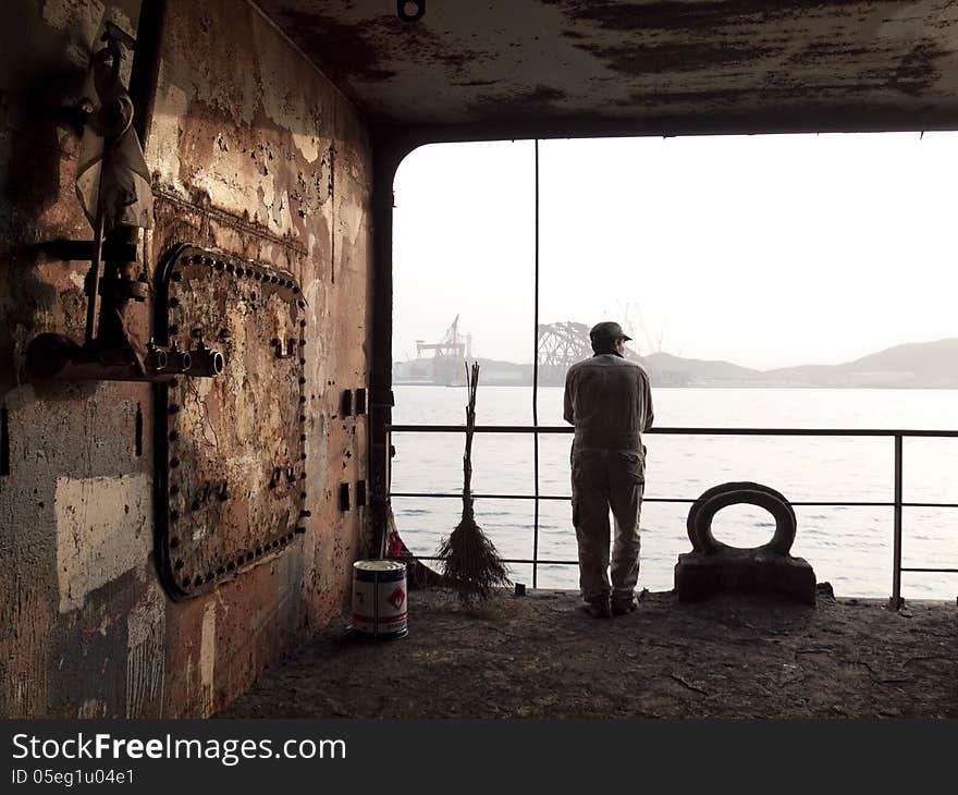 Worker in shipyard