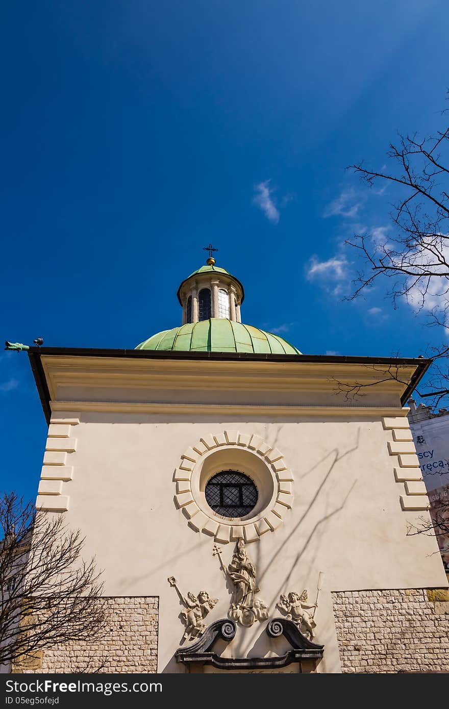 The Church of St. Adalbert on the Main Market Square in Old Town, Krakow, Poland. One of the oldest stone churches in Poland, built in Romanesque architectural style in the early Middle Ages.