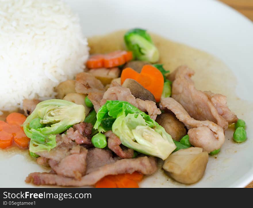 Stir-fried mixed vegetables with pork. Stir-fried mixed vegetables with pork