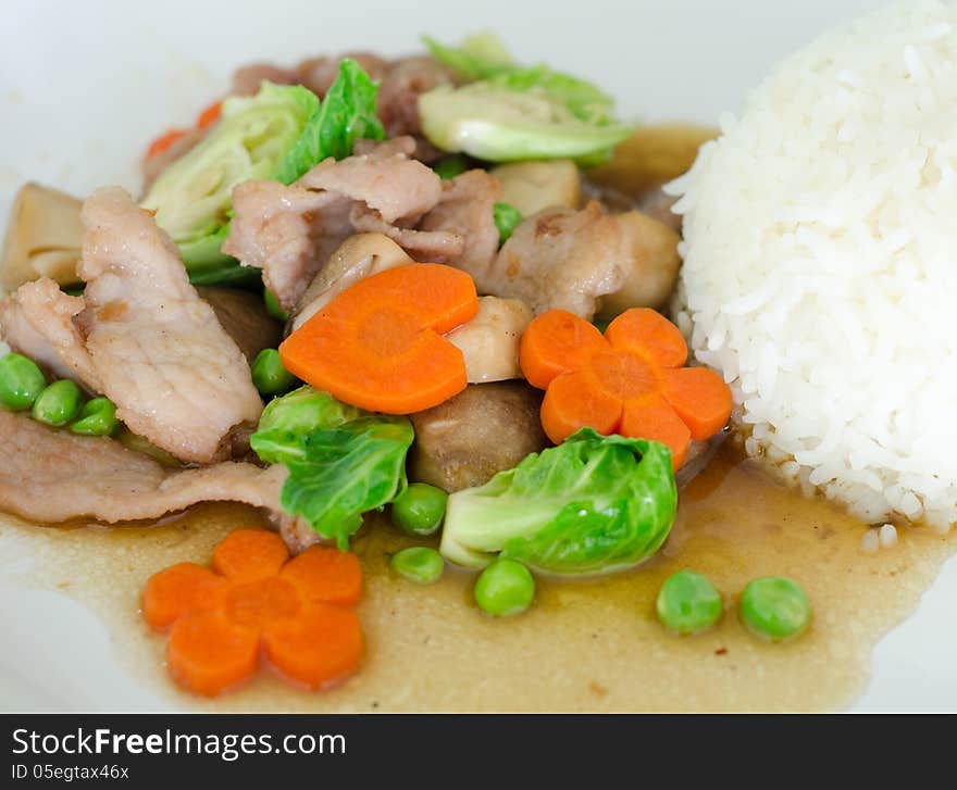 Stir-fried mixed vegetables with pork. Stir-fried mixed vegetables with pork