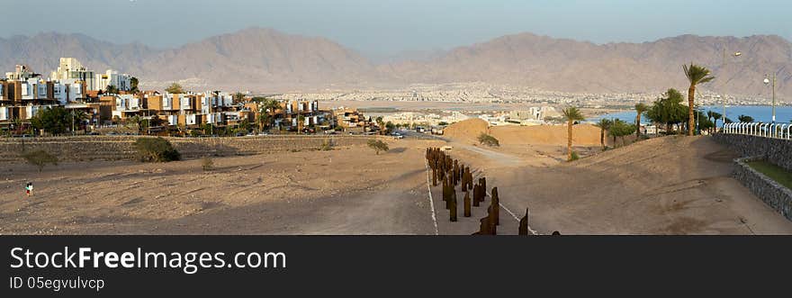 Panoramic View On The Aqaba Gulf From Dry River, Eilat, Israel