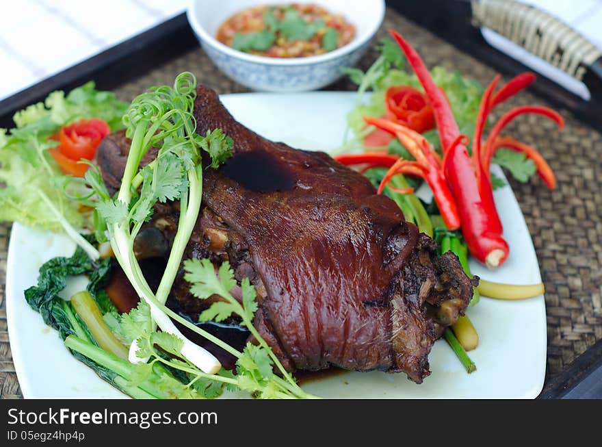 Steam pork leg with gravy and vegetable