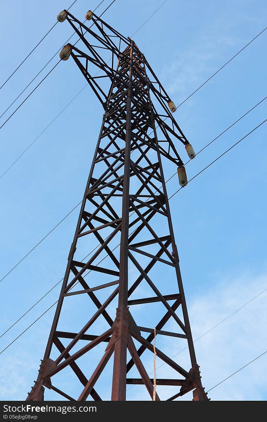 The steel structure supports the wires that transmit electrical current, high voltage. The steel structure supports the wires that transmit electrical current, high voltage.