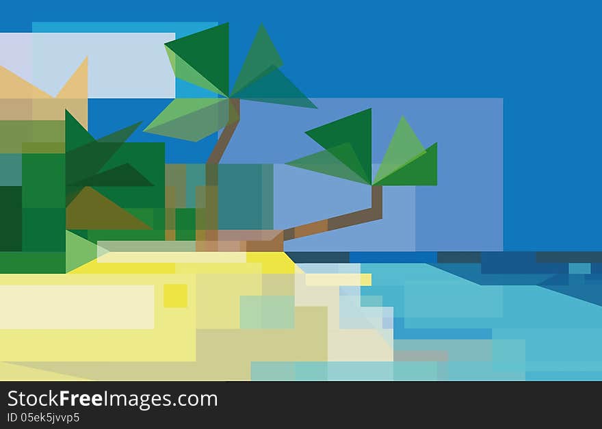 Stylized illustration of a beach seascape