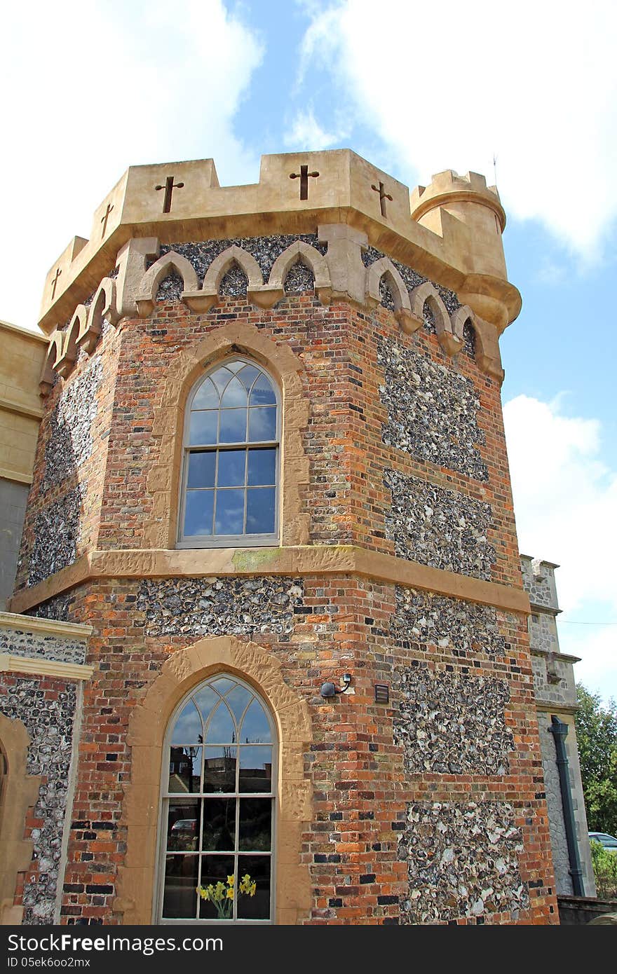 Photo showing section of historic whitstable castle turret with ornate stone work.photo taken 18th april 2013. Photo showing section of historic whitstable castle turret with ornate stone work.photo taken 18th april 2013.