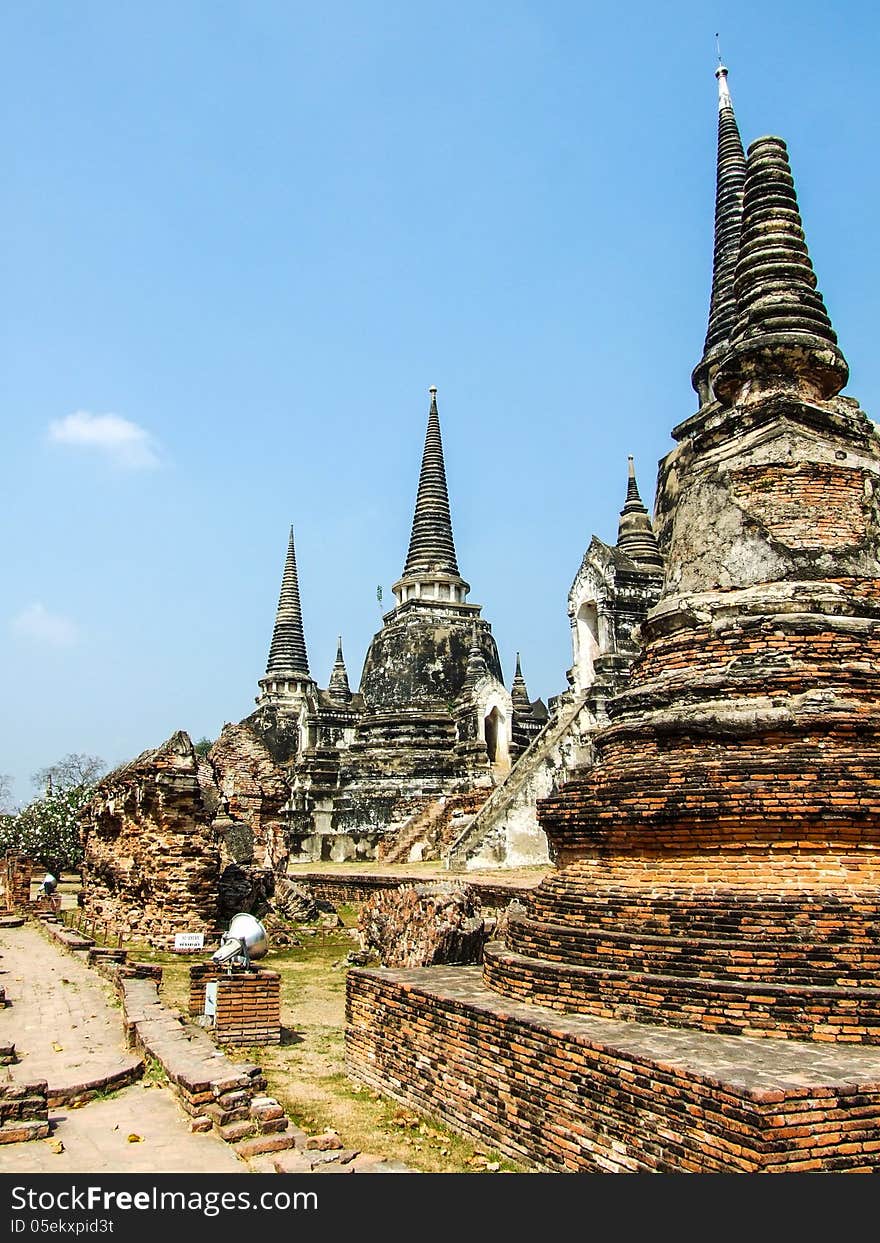 The Ancient Pagoda at Wat Phra Sri Sanphet Temple in Ayutthaya