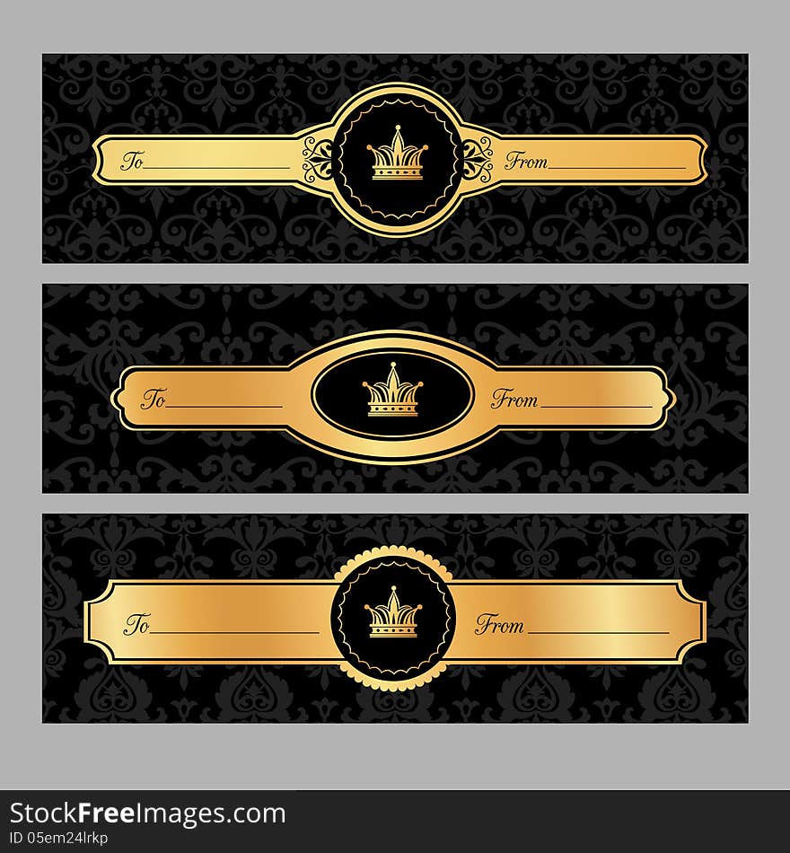 Golden Gift Tags On Damask Background