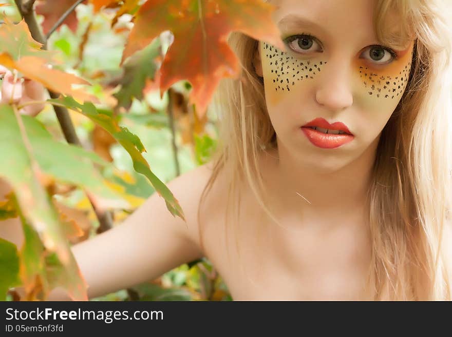 teenager in a forest in the autumn. teenager in a forest in the autumn