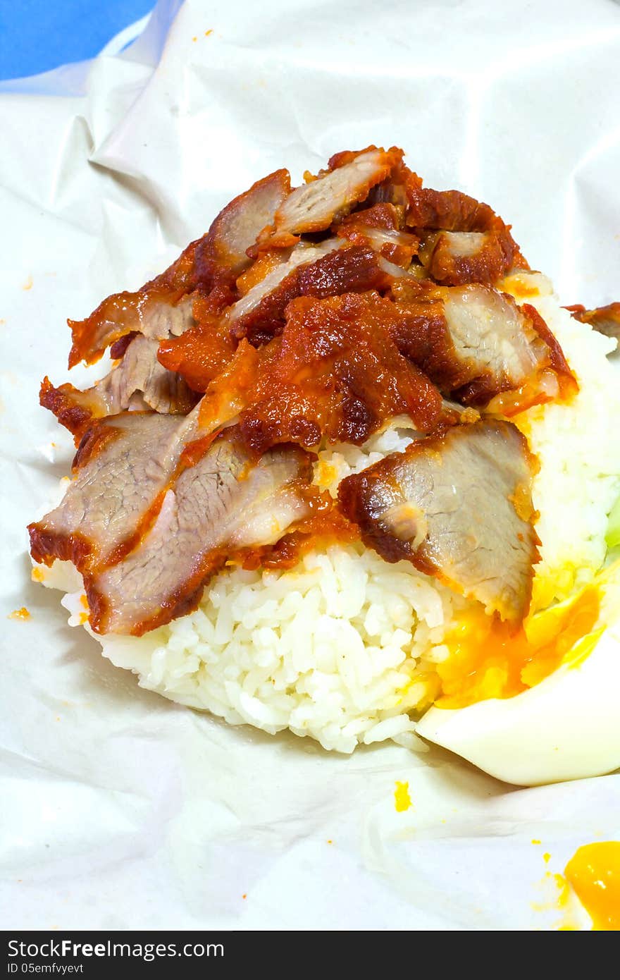 Rice with roasted red pork