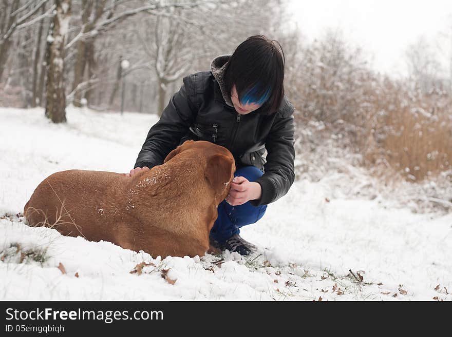 Emo Funky Boy Is Caring His Dog