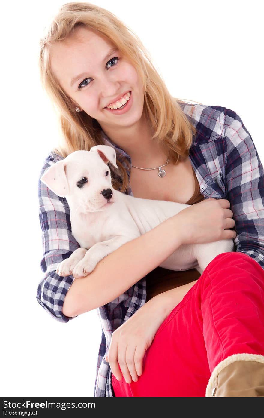 Young girl having a great time with the puppies. Young girl having a great time with the puppies