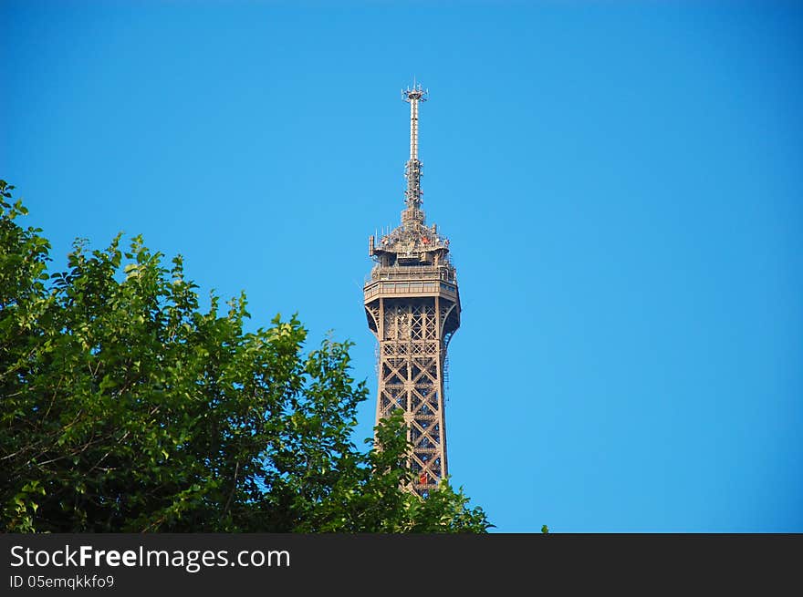 First glimpse of the Eiffel Tower from the bank of the River Seine