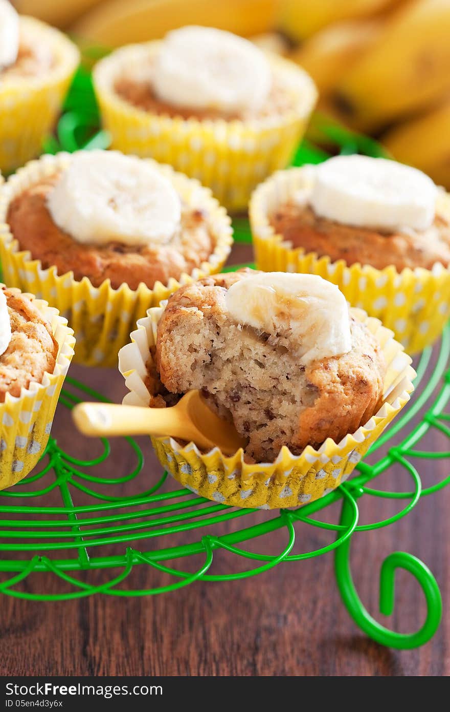 Homemade vegan banana muffins, selective focus