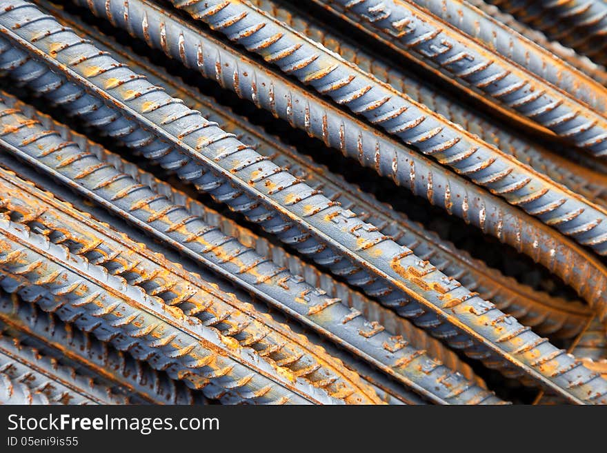 The close-up of steel rebars in construction site