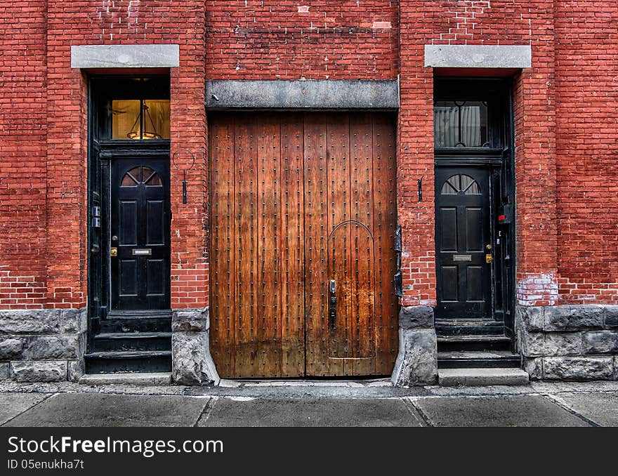 Old  wooden doors & brick wall