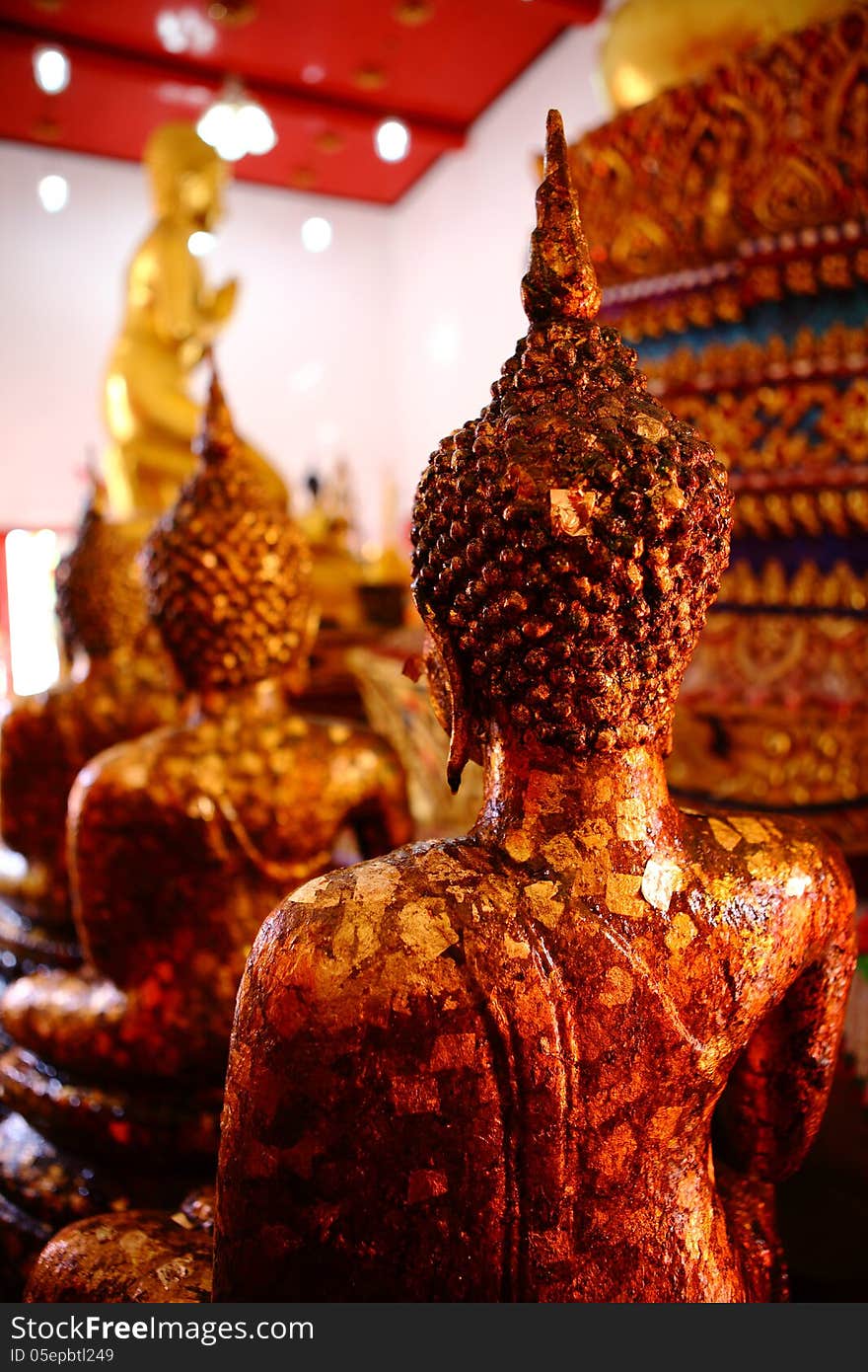 Ancient Buddha Images In A Thai Buddhist Temple.