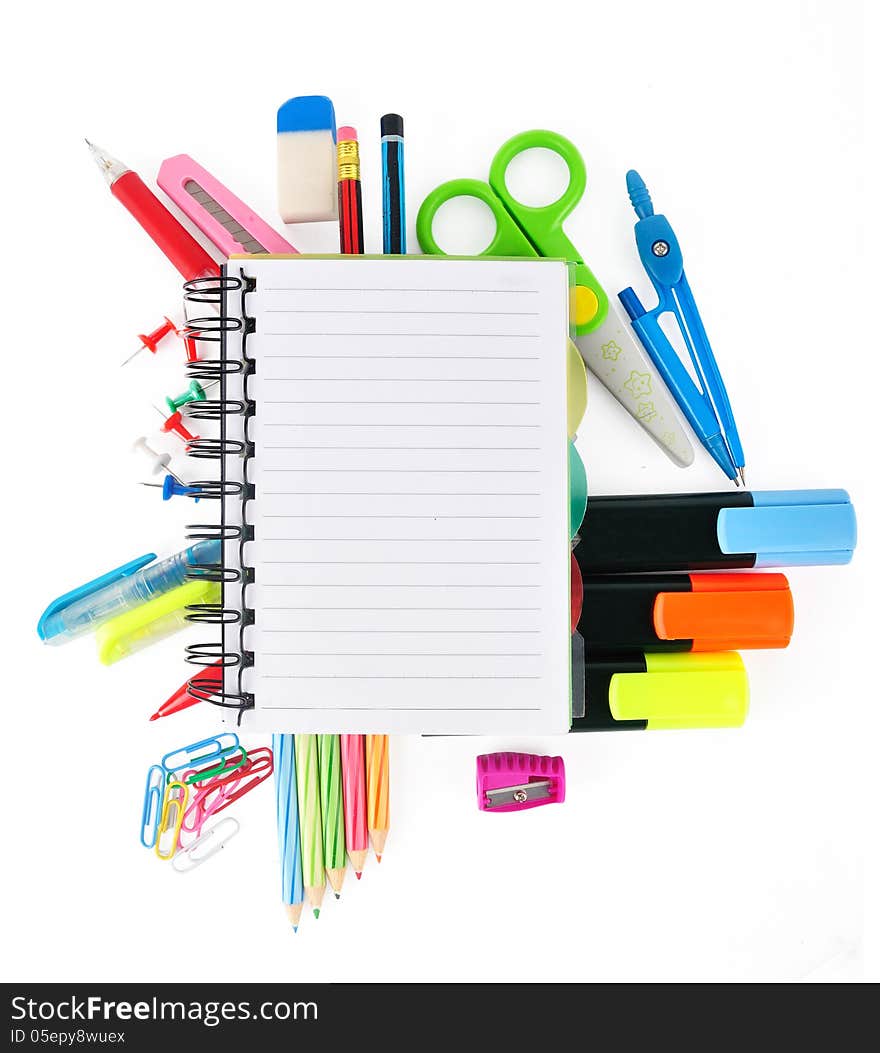 School Stationery Isolated Over White