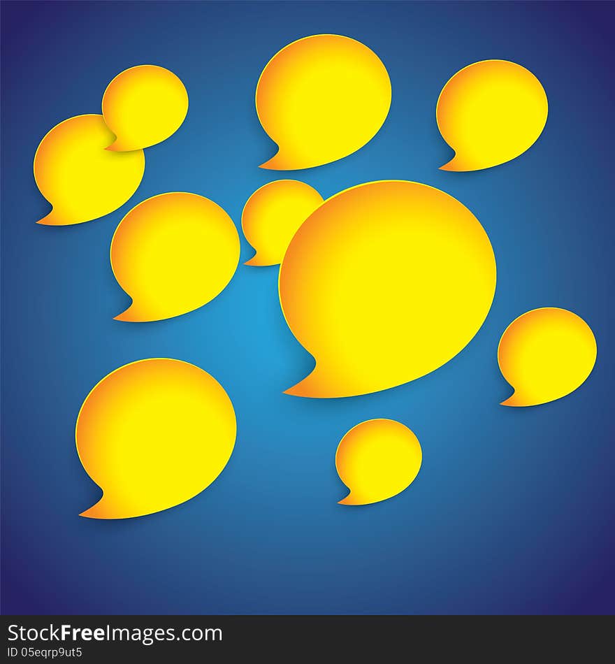 Yellow paper speech bubbles on blue gradient background- graphic illustration. Yellow paper speech bubbles on blue gradient background- graphic illustration.