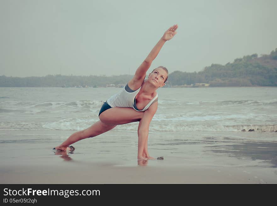 Yoga girl on sunset time. Yoga girl on sunset time