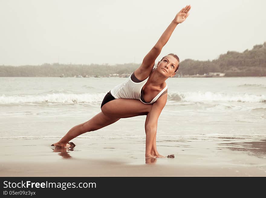 Yoga girl on sunset time. Yoga girl on sunset time