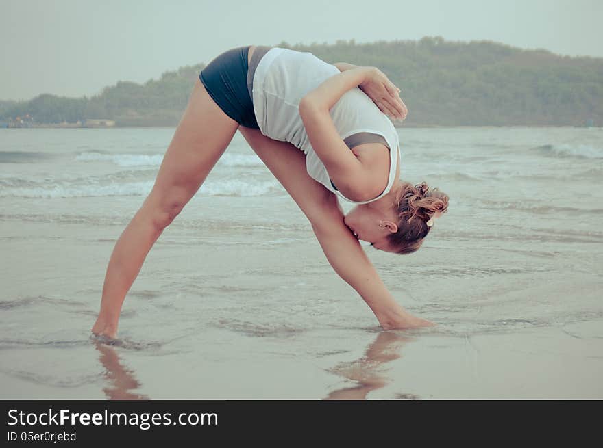 Yoga girl on sunset time. Yoga girl on sunset time