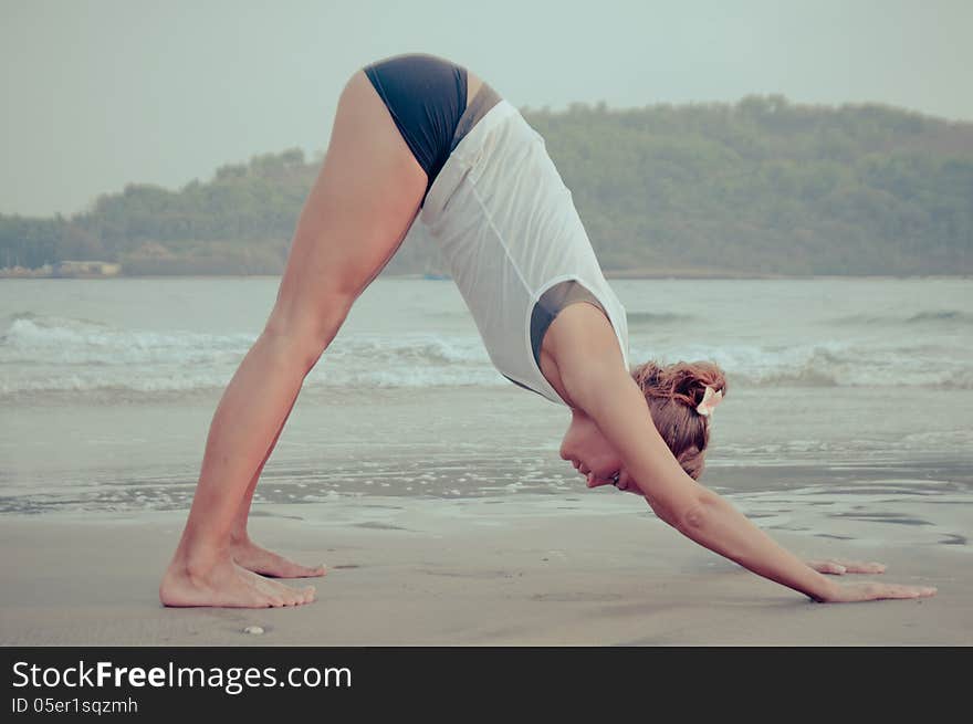 Yoga girl on sunset time. Yoga girl on sunset time