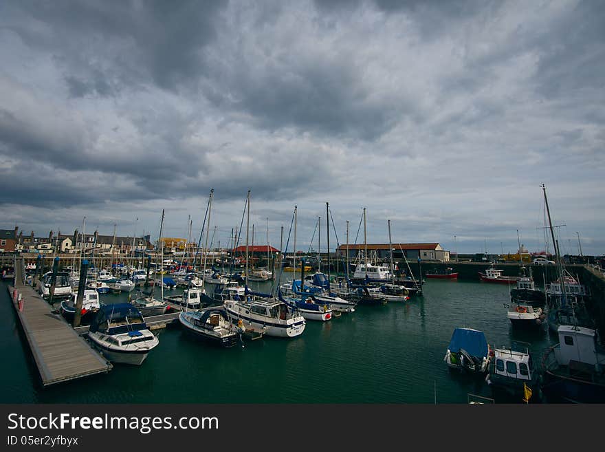 A gloomy day at Arbroath harbour, Angus, Scotland.