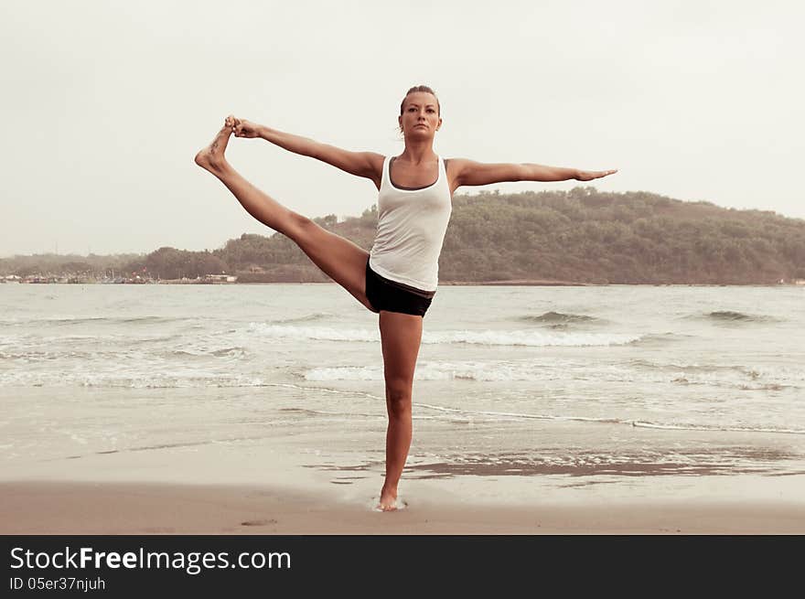 Yoga girl on sunset time. Yoga girl on sunset time