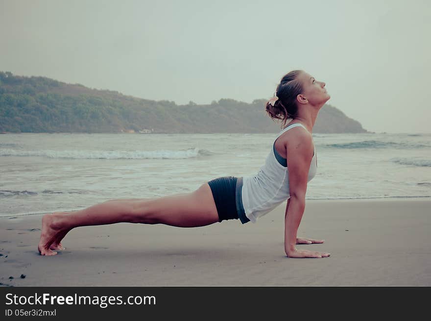 Yoga girl on sunset time. Yoga girl on sunset time