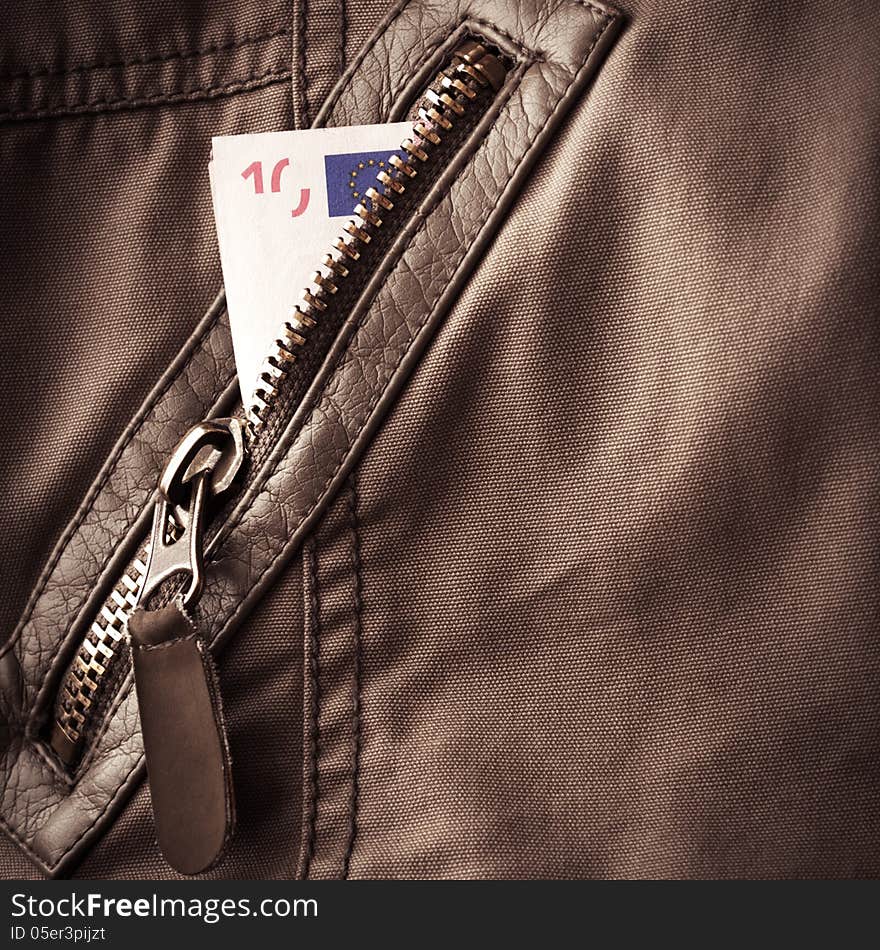 Toned jacket fragment with metal zipper