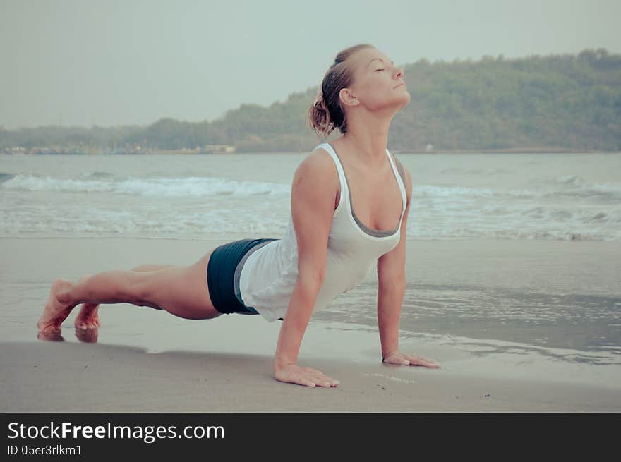 Yoga girl on sunset time. Yoga girl on sunset time