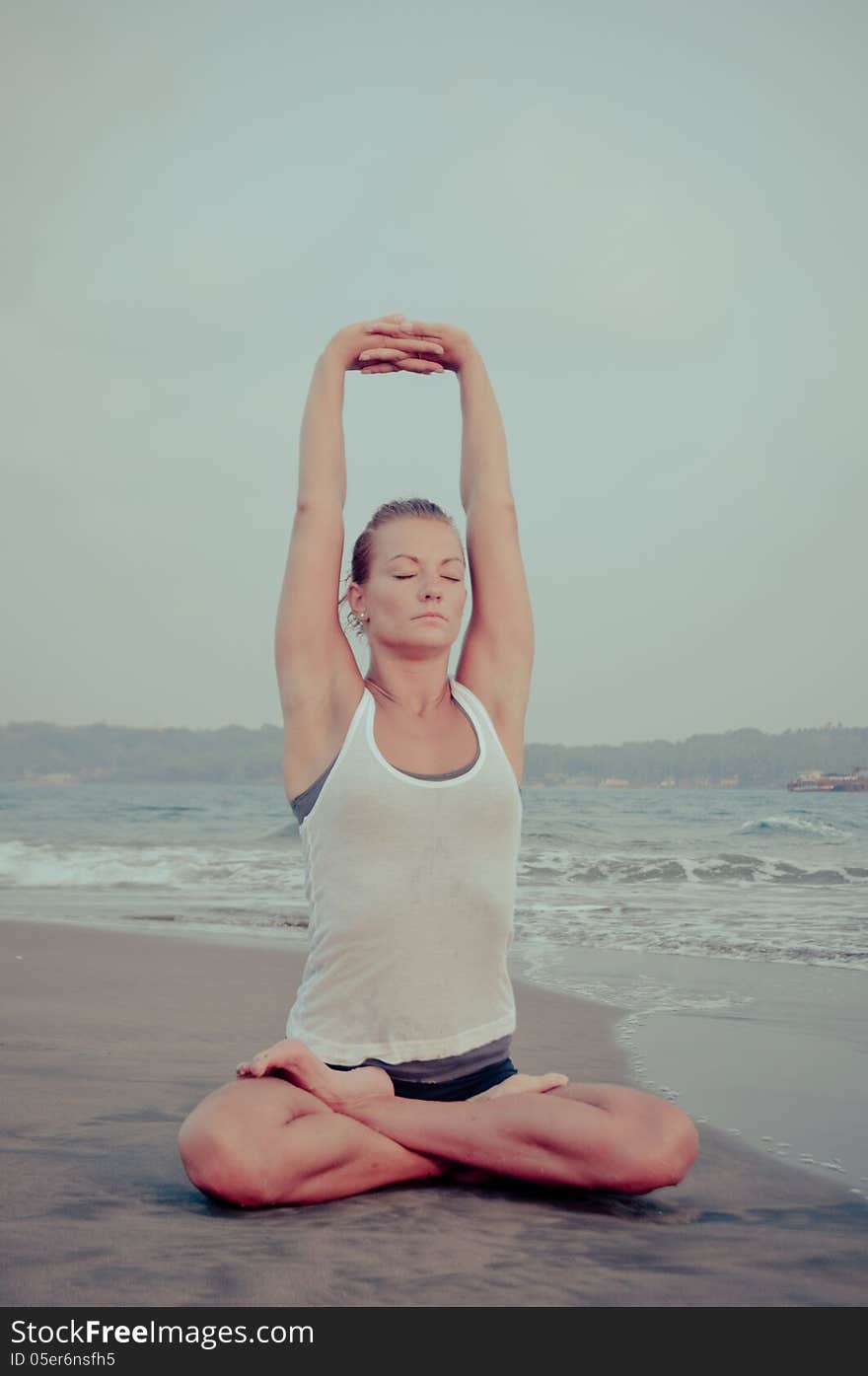 Yoga girl on sunset time. Yoga girl on sunset time