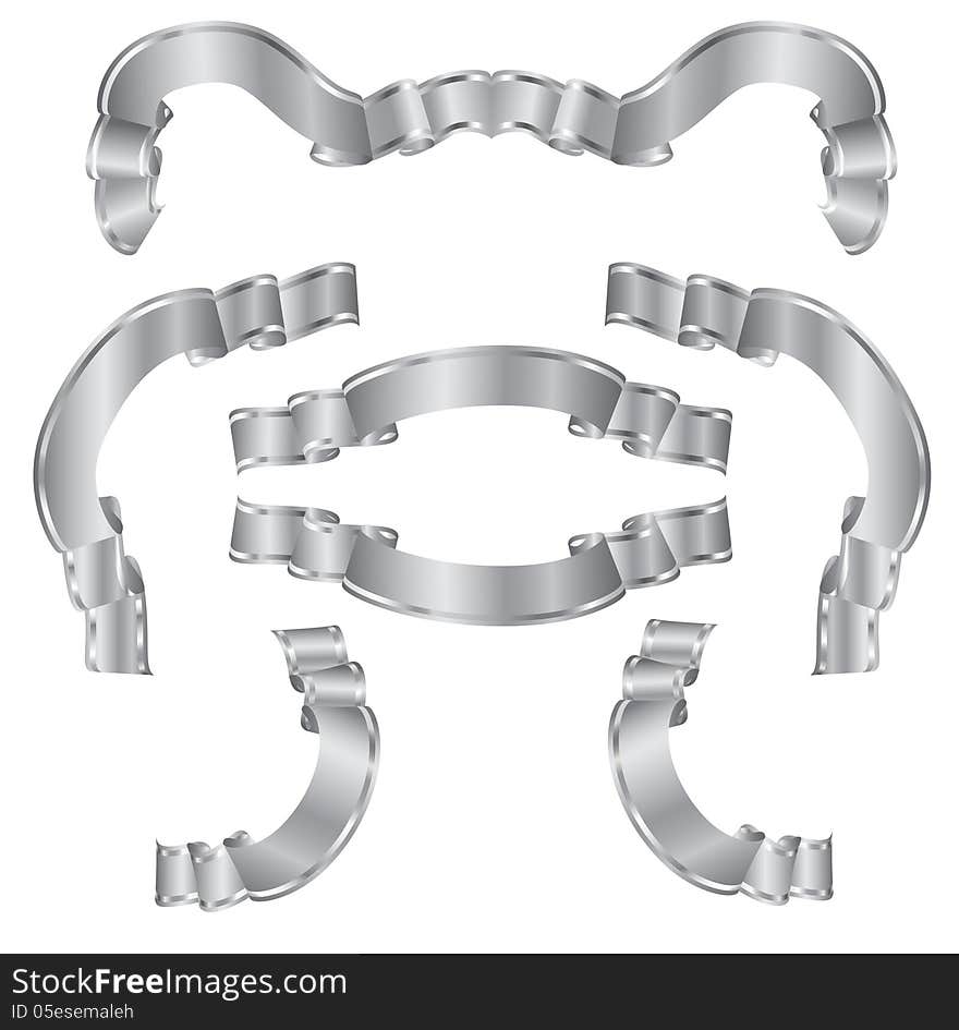 Set metallic ribbons with stripes on a white background